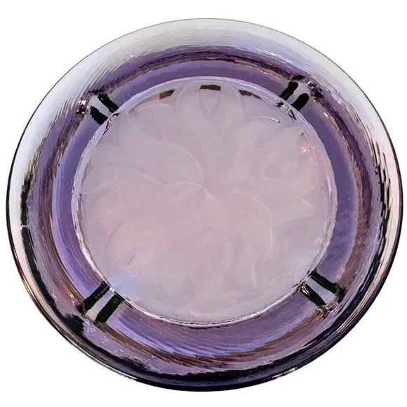 Mid-Century Neodymium Alexandrite Art Glass Ashtray Color-Change Engraved Floral - Picture 5 of 5